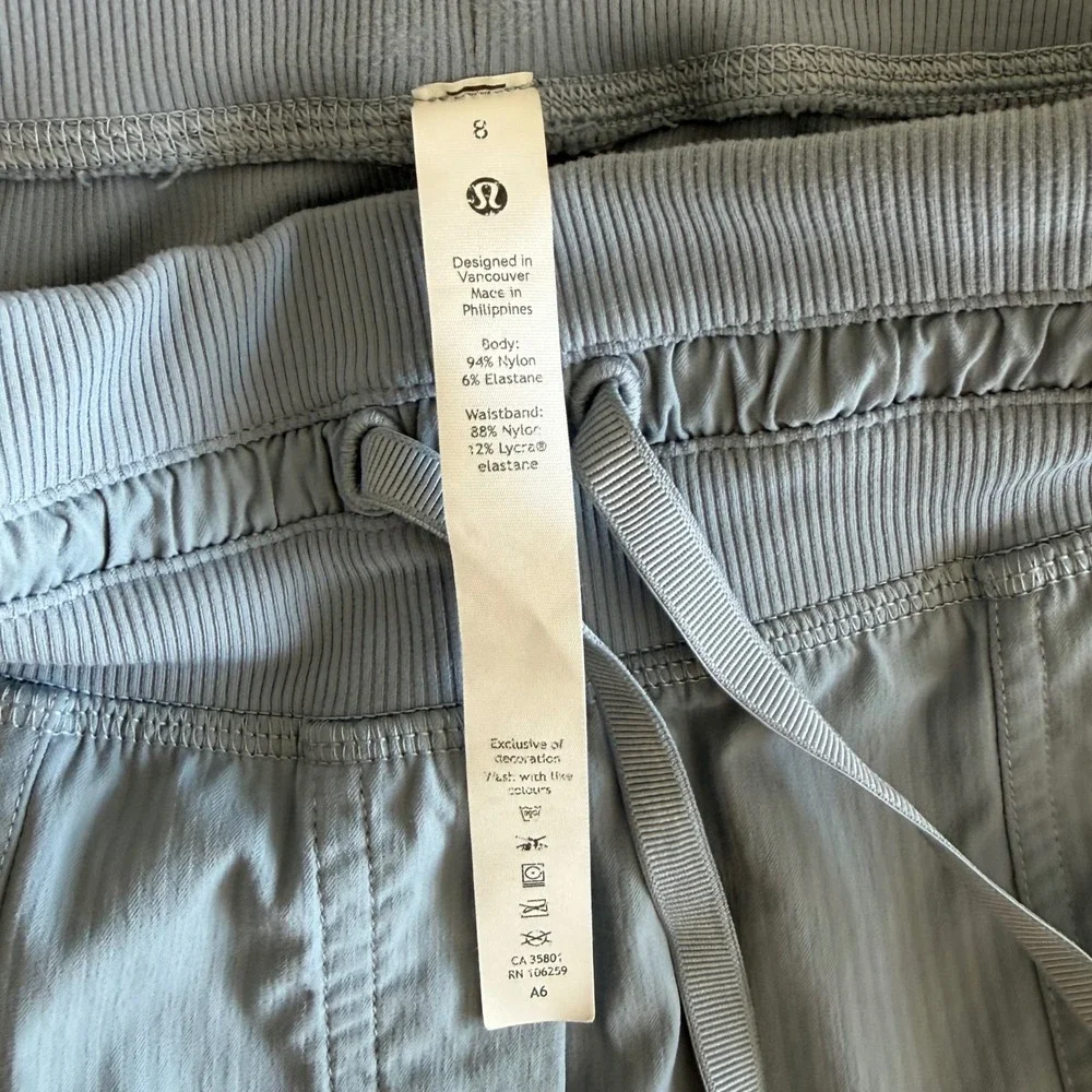 Lululemon Dance Studio Crop Pants 8 Blue Gray Ribbed Drawstring Joggers Active